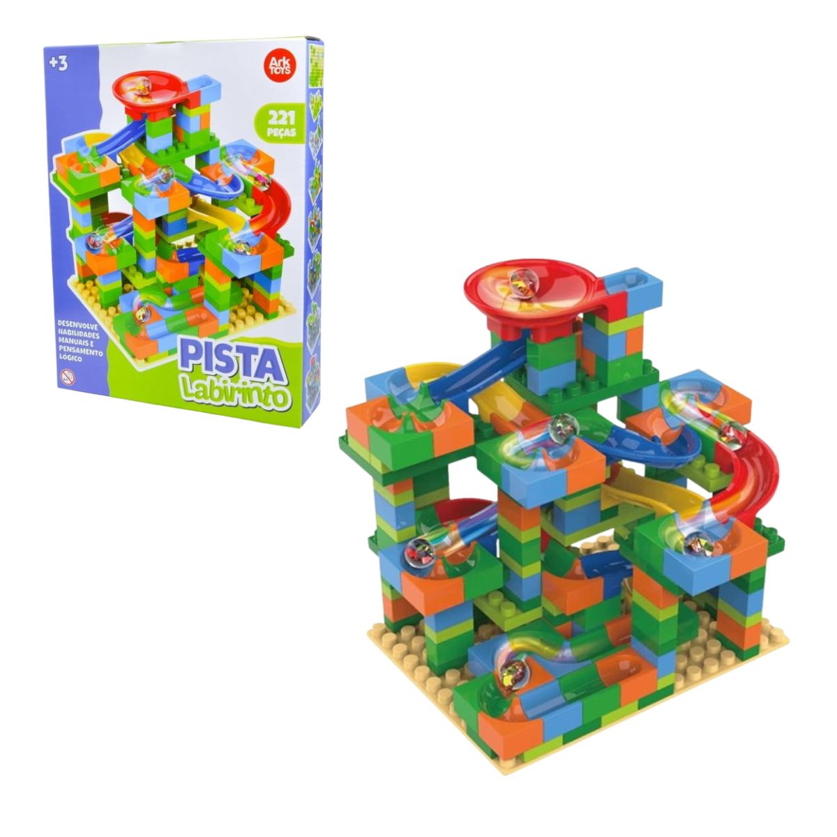 Pista De Corrida Labirinto Rola Bola 221 Peças - Ark Toys Pista De Corrida Labirinto Rola Bola 221 Peças - Ark Toys